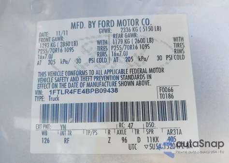 2011 Ford Ranger Sport from USA, damaged, VIN 1FTLR4FE4BPB09438